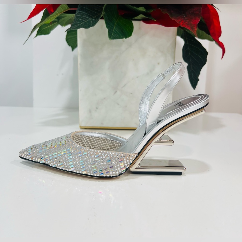 FENDI
Fendi First fabric slingbacks with rhinestone crystals